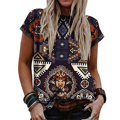 Camiseta de verano estilo geométrico estilo étnico occidental camiseta de streetwear para mujer impresa en 3D