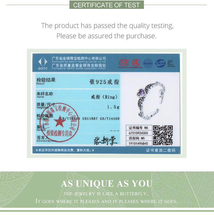 Bamoer 925 Sterling Silver Vintage Pattern Heart Ring for Women Adjustable Ring Fashion Jewelry