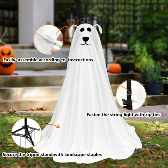 Halloween Decoration Light-Up Spooky Ghost Dog Statue Battery Operated Remote String Lights Front Door Porch Yard Lawn Decor