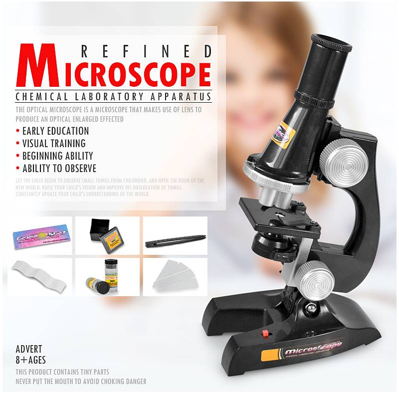 Kids Students Optical Microscope Set Kit With Light Scientific Toy Experimental