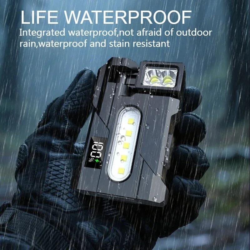 Rechargeable Dual Light Flashlight Rotatable Pocket Work Light with Metal Clip EDC Torch for Outdoor Camping Hiking Emergency
