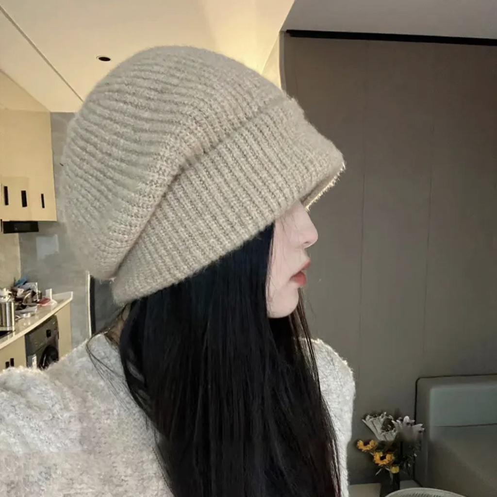 New Knitted Hat Women's Autumn and Winter Big Head Circumference Wool Hat Loose Stacking Hat Versatile Show Face Small Cold Hat