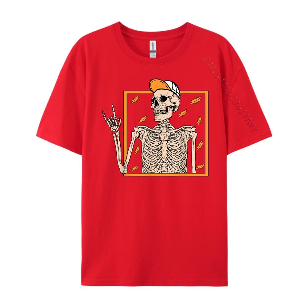 Vintage Halloween Skeleton Rock On Hand Skeleton Men Boys Street Wear T Shirt Camisetas De Hombre Man Tops Tees Graphic S