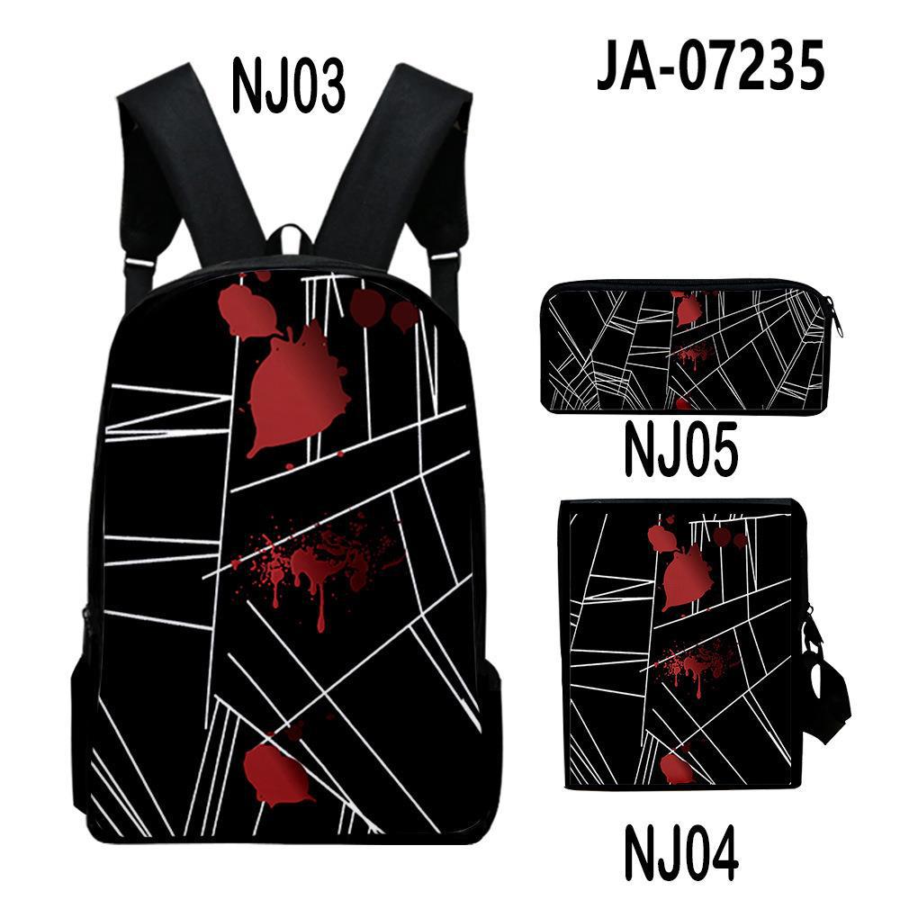 Nouveauté Halloween Classique Impression 3D Set de 3 pièces Sacs d'école à pupille Sac à dos pour ordinateur portable Sac à dos Sac à bandoulière incliné Trousse