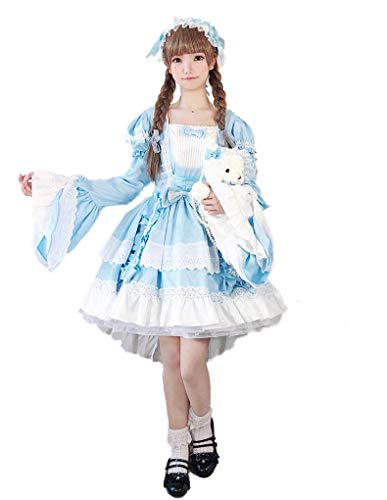 

SUNNYSTEP Maid Cosplay Dress with Long Sleeves, Sizes M-6L, Plus Sizes, Gothic Lolita Dress, Ruffled (Light Blue, 5L (4XL))