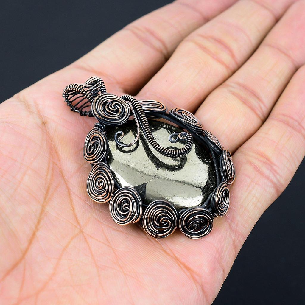 Χρυσός Απατίτης Πυρίτης Πολύτιμος Λίθος Περίδεση με Χάλκινο Σύρμα Χειροποίητο Κρεμαστό Κόσμημα Για Δώρο