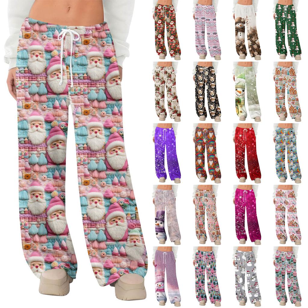 Women's Fleece Wide Leg  Elastic Waist Drawstring Loose Pants Drawstring Pajama Pants Sleepwear Trousers