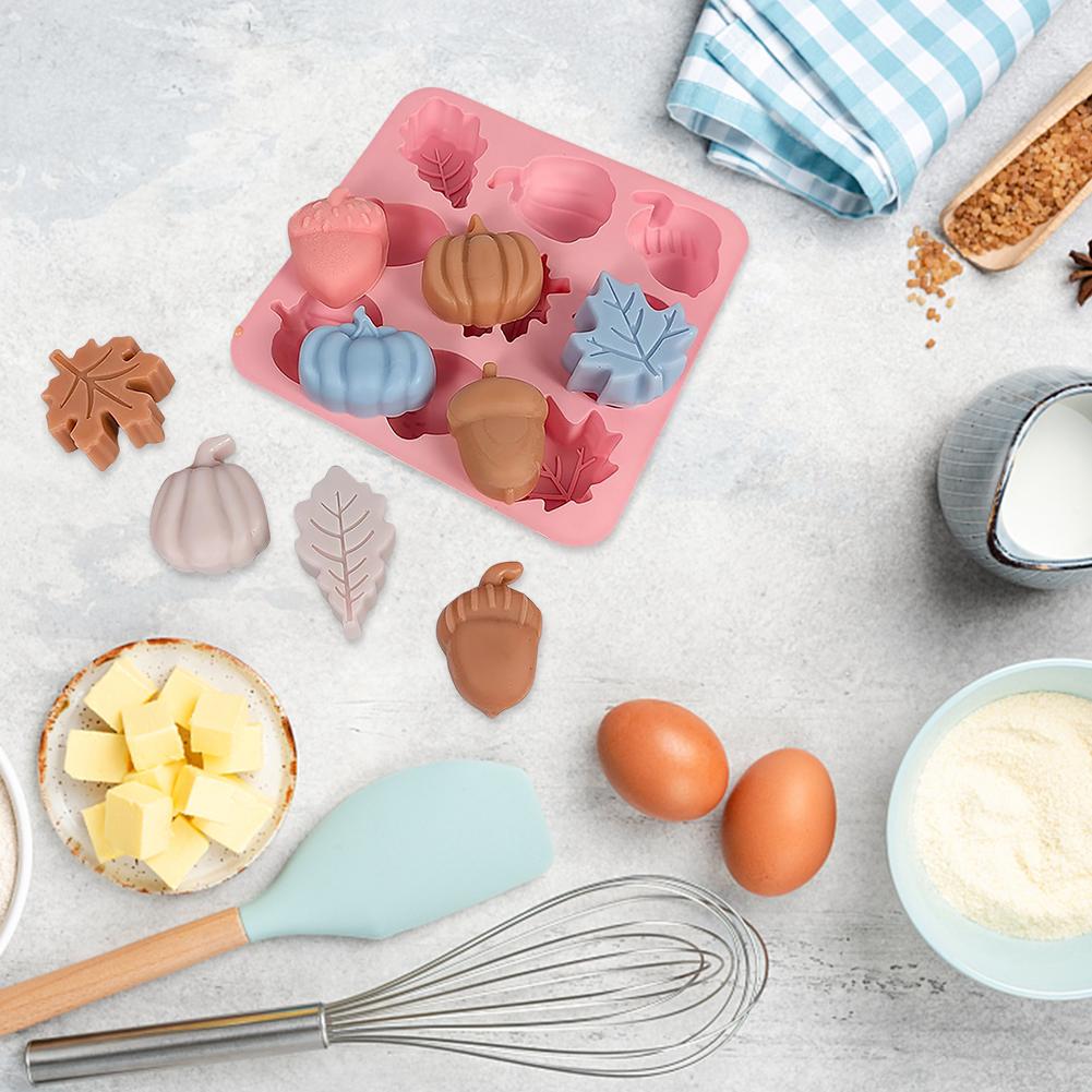 2 Pack Autumn Silicone Molds Pumpkin Leaf Acorns Shape Fall Baking Molds Pumpkin Chocolate Mold DIY Sugar Chocolate Candle Molds