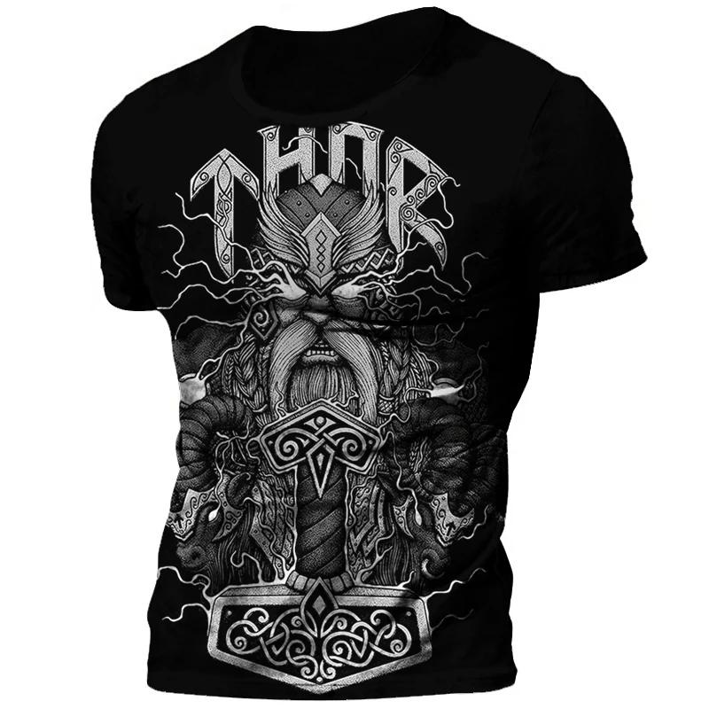 2025 Sommer Neu Heiß Vintage Wikinger Tattoo 3D Gedrucktes Herren T-Shirt Mode Street Bequem Atmungsaktiv Übergröße Lockeres Oberteil
