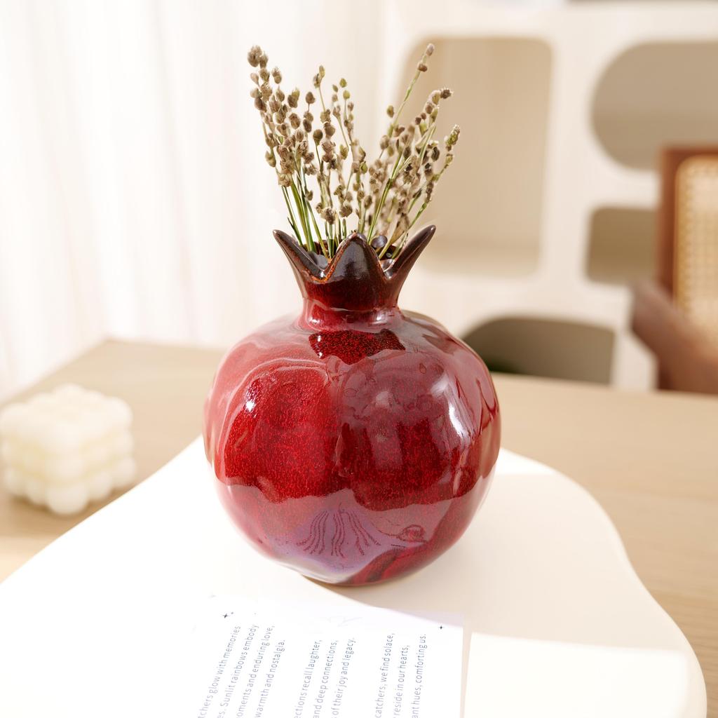 [Ceramic Pomegranate Vase] 12.7cm Contemporary Ceramic Pomegranate Vase - Decorative Piece for Your Home
