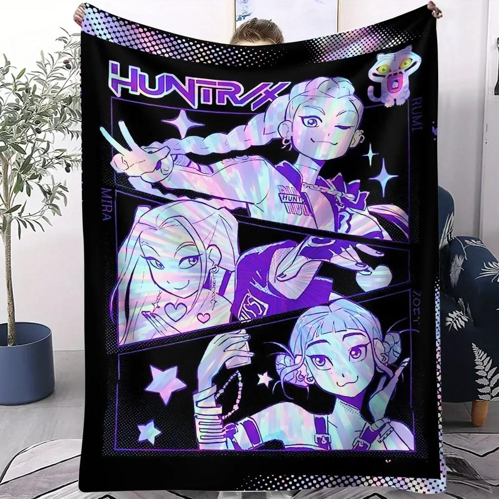 K-Pop Demon Huntrix Blanket Hot Anime Soft Warm Flannel Throw Travel Camping Sofa Bed Cover Living Room Decor Anime Fans Gift