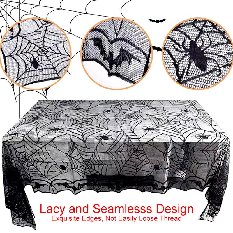 1Pc Halloween Horror Prop Polyester DIY Spider Web Black Table Cloth Lace Tablecloth Home Decor