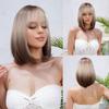 Dark Brown Black Straight Synthetic Wigs with Bang Shoulder Length Layered Wigs for Women Daily Party Heat Resistant Fake Hair