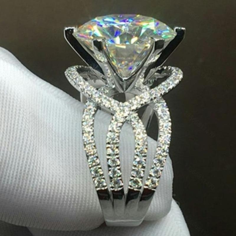 Huajie Shining Sparking Cubic Zirconia Hollow Rings for Women Wedding Engagement Ring Dazzling Accessories Trend