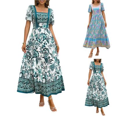 Women Casual Sleeveless Summer Dresses Spring Patchwork Boho Floral Cocktail Party Dress