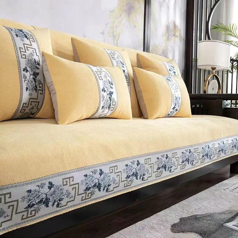 New Chinese Chenille Sofa Covers All-season Antislip Couch Cover for Living Room Solid Wood Sofa Cushion Home Decor