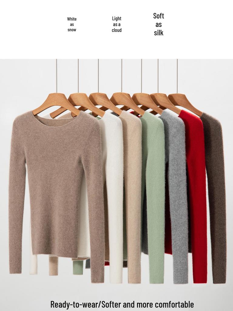 Elegant Women's Round Neck 100% Cashmere Slim Fit Sweater Dress