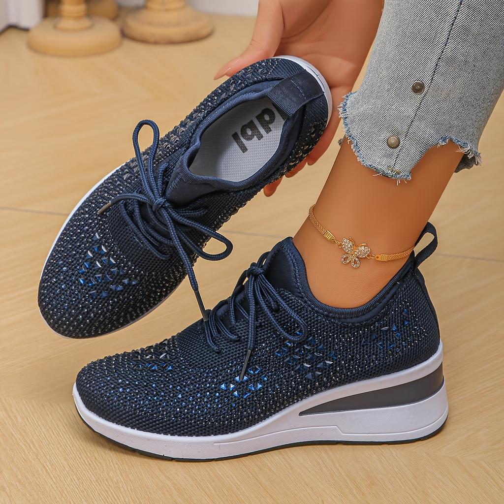 A Pair of Crystal-Embellished Women'S Sneakers | Casual Low-Top, Comfortable and Versatile for All-Season Wear, Fabric Upper and PVC Sole