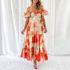Sweet Dress2024 Fashion Summer and Autumn New Women's Clothing Sweet Elegance Florals Hollow out Shoulder-Baring Dress