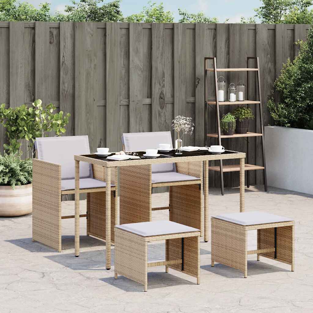 5 Piece Outdoor Dining Set with Cushions Beige Mix Poly Rattan
