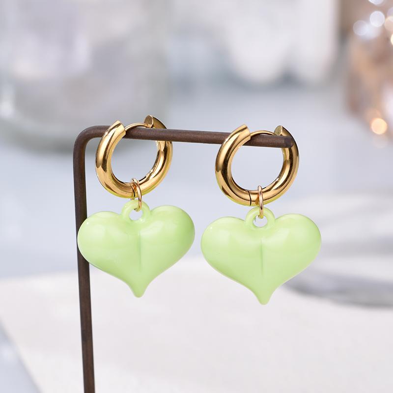 

Fashion Cute Bubble Heart Pendant Earrings Woman Stainless Steel Hoop Ear Buckle Gold Color Earrings Love Female Zircon Gift колір зеленого яблука
