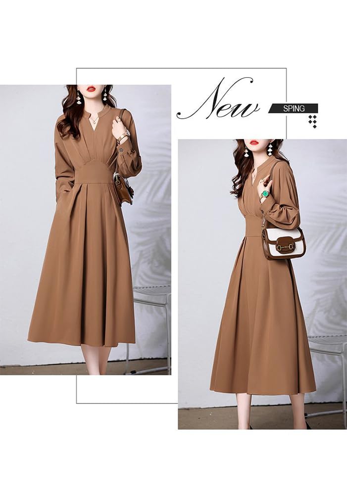 Vilaria Autumn Long Sleeve Dress with Flattering Stylish and Casual for Spring and Summer Women's A-Line V-Neck, Fit,