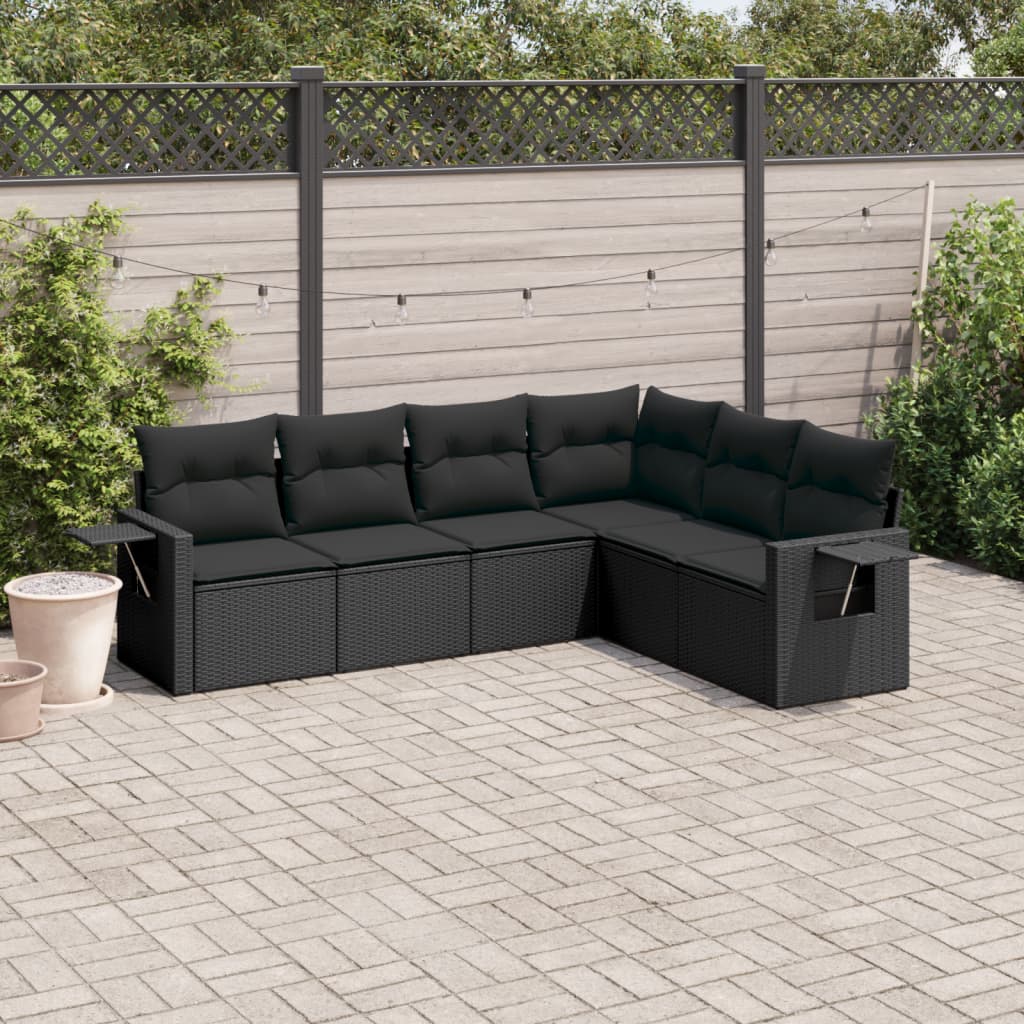 Vidaxl 6-Cz. Garden Furniture Set With Cushions, Black Poly Rattan