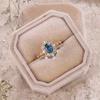 Blue Zircon Ring European and American Style Alloy Rings with Blue Diamond Accents, Gold-colored Matching Rings for Women