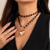 Sweet and Cool Ins Style Black Crystal Heart Pendant Necklace Female, Simple Long Handmade Jewelry