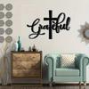 Grateful Cross Metal Wall Art Christian Home Decor Inspirational Message Religious Sculpture