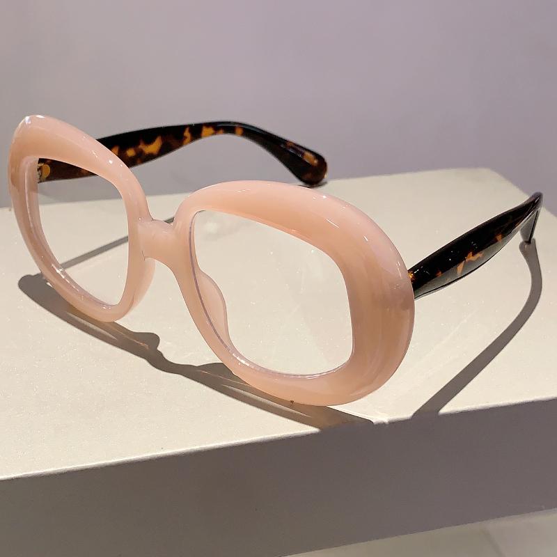 KAMMPT New Oval Eyeglasses Candy Color Oversized Fashion Vintage for Women Trendy Brand Design Non-prescription Eyewear