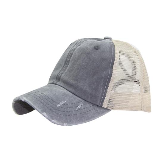 Women Ripped Anti UV Mesh Ponytail Hat Adjustable Breathable Sports Baseball Cap