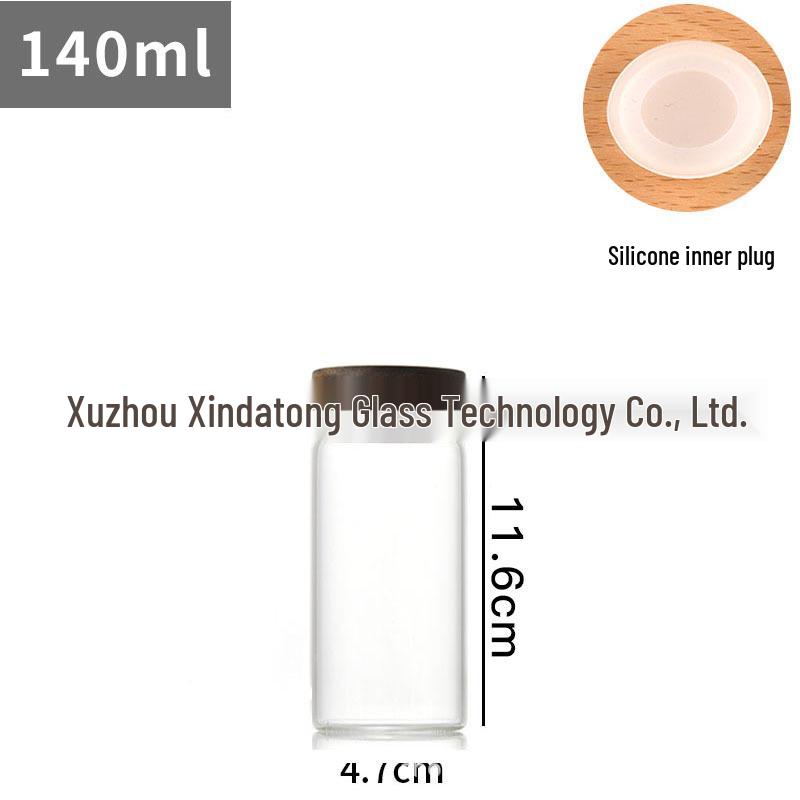 Acacia Wood Lid Borosilicate Glass Canister for Tea, Agarwood Bracelet Display, or Medicine Powder Storage.