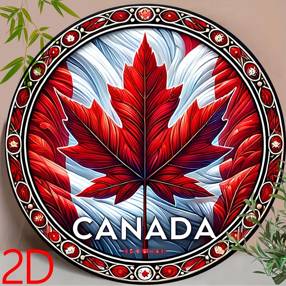 Canada Maple Leaf Flag Art Round Metal Sign D Flat Printed Ornate Patriotic Canadian Themed Tin Plaque Canada Pride Home  Ca 20x20cm(8x8inch)