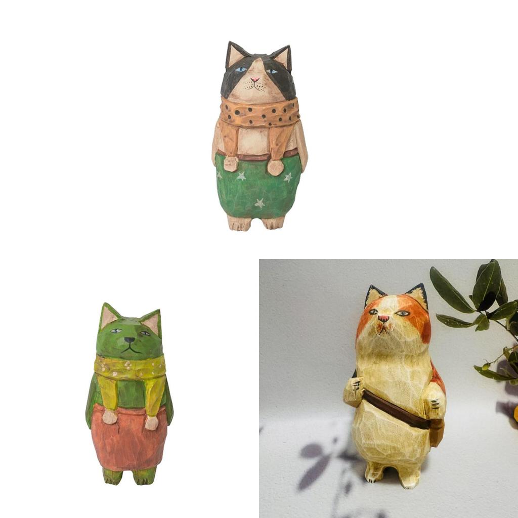 Wooden Cat Figurine Craft Gift For Home Office Decor Collectors Gift