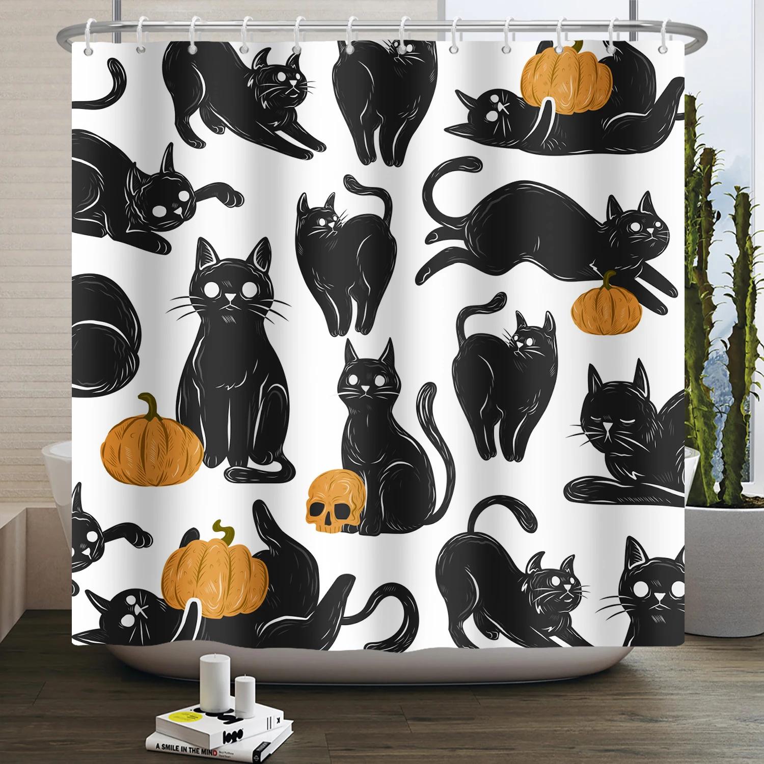 

Мультяшна шторка для душу з котиком, смішна тварина, милий кіт, собака, дитячий принт, водонепроникна, для ванної кімнати, шторки для душу, прикраса з гачками 90xH180cm