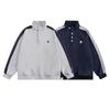 Loose Stand Collar Patchwork Retro Japanese Casual Pullover Sweatshirt Mens Workwear Outerwear