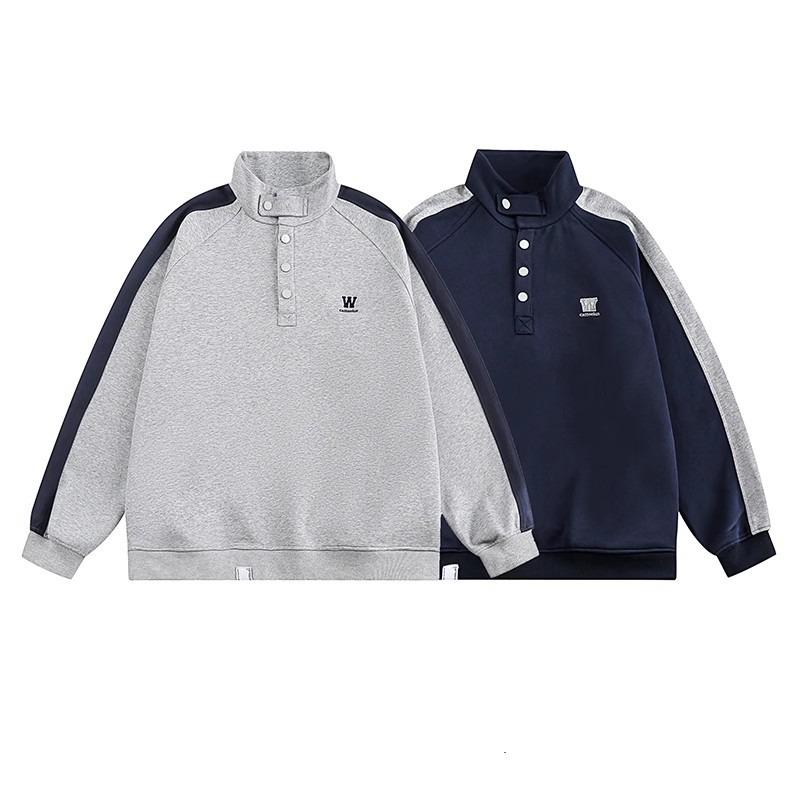 Loose Stand Collar Patchwork Retro Japanese Casual Pullover Sweatshirt Mens Workwear Outerwear