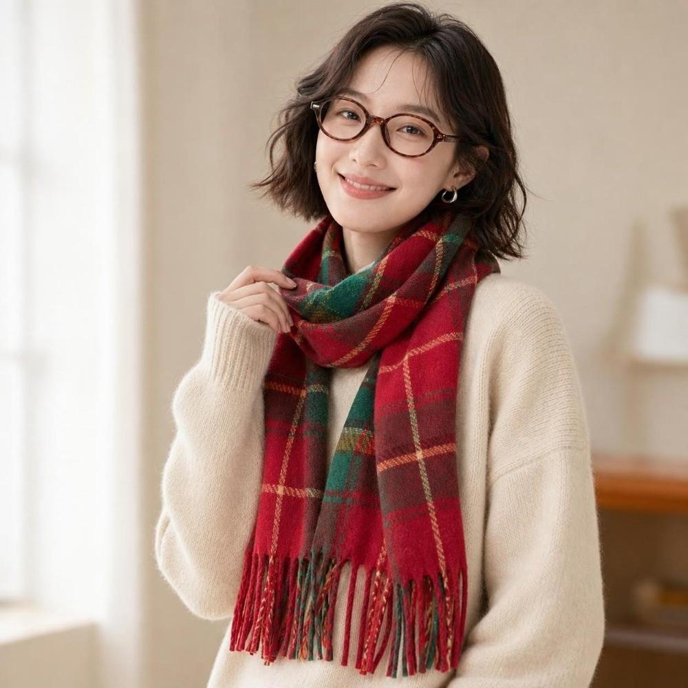 Soft Faux Cashmere Scarf Cozy Neck Warmer Shawl Atmosphere Plaid Scarf  New Year Party