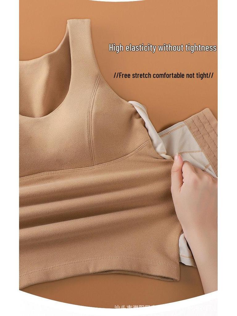 Women's Plush Thermal Base Layer: Velvet Warm, Waist-Cinching, Abdomen-Slimming Shirt with Heat-Generating Vest & Support Belt.
