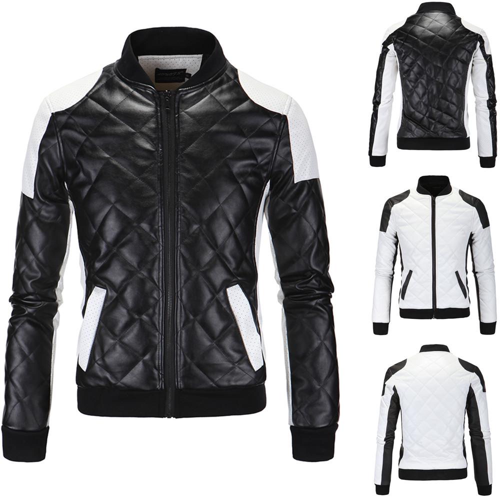 2016 Autumn/Winter Men's European Stand-up Collar Motorcycle Leather Jacket Plus Size Fashion.