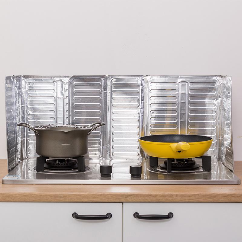 Gas Stove Foldable Aluminum Foil Anti-Splash Baffle, Heat Insulation Oil Splatter Guard With Overflow Protection For Kitchen Coo