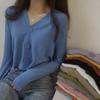 Solid One Size Women's V-Neck Knitted Long Sleeve Pullover Cardigan Sweater Spring Fall Tops Single Breasted Button Fresh Outerwear