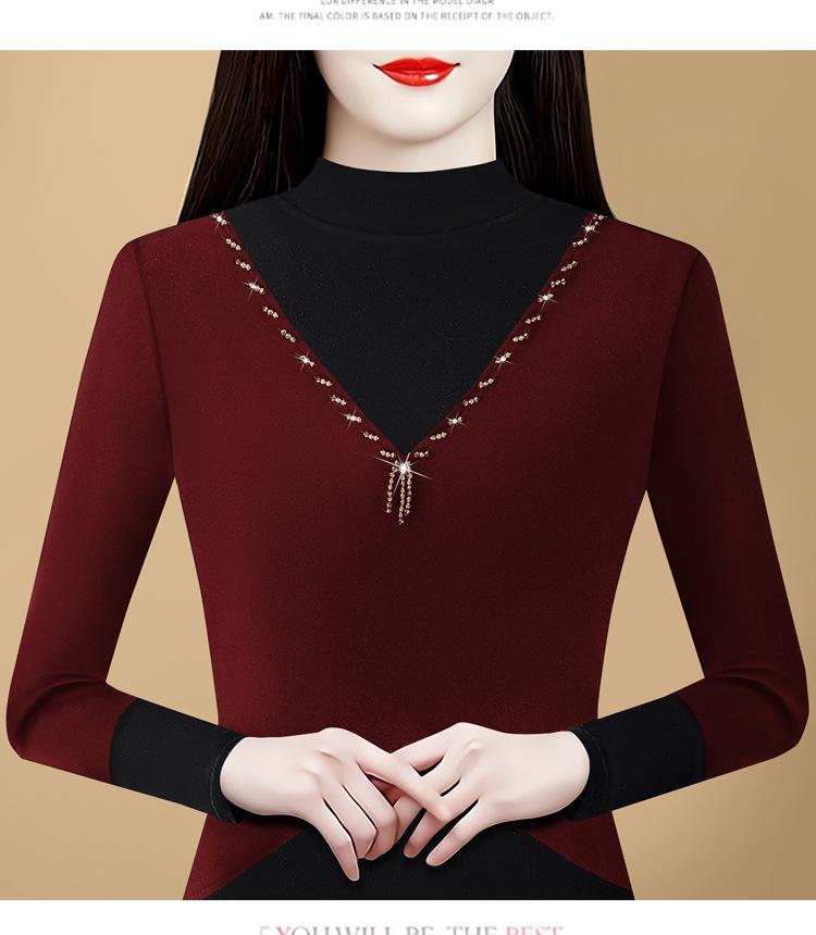 2024 Winter Korean Style Slim Fit Color Block Thick Double-Sided Cashmere Turtleneck Base Layer