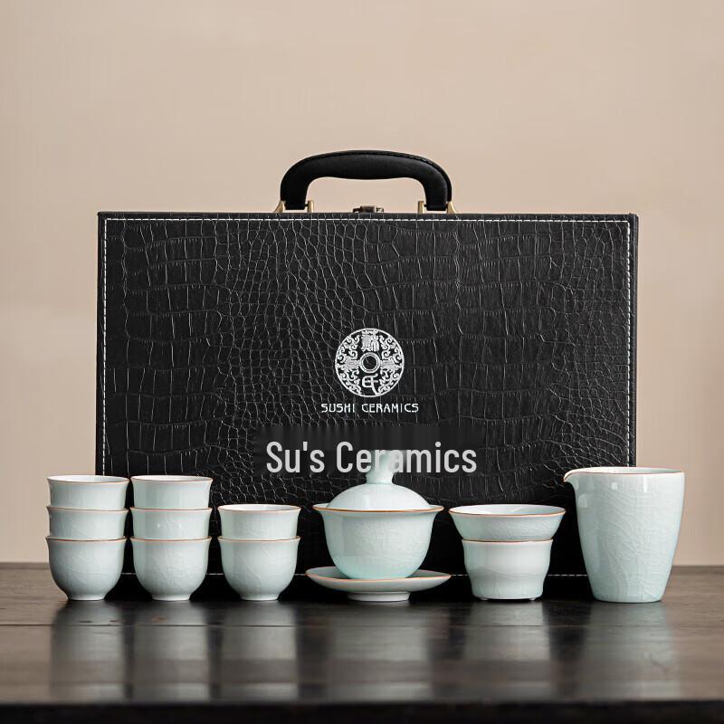 Ru Kiln Ceramic Tea Set with Gaiwan and 8 Teacups