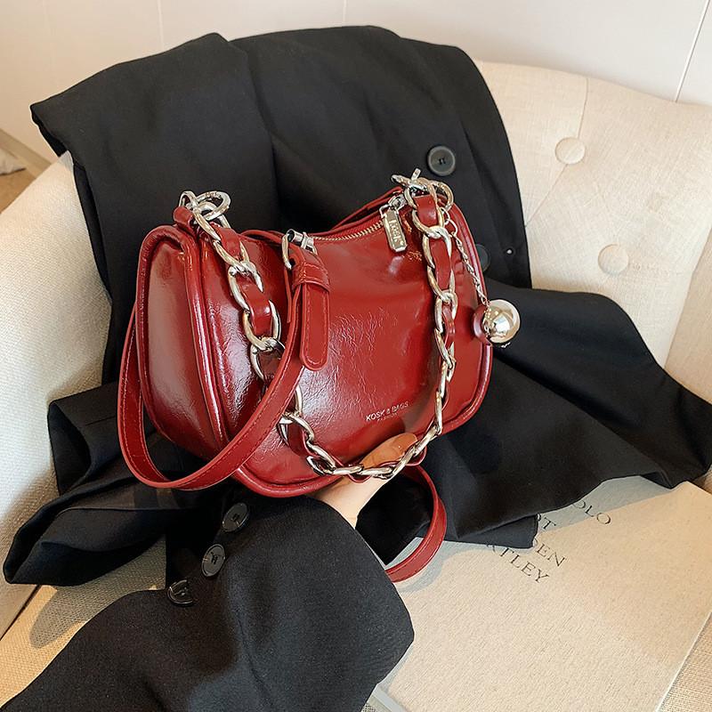 Ielgy Women's Red Cross-body Fashion Super Hot Chain Shoulder Armpit Bag Can Be Cross-body