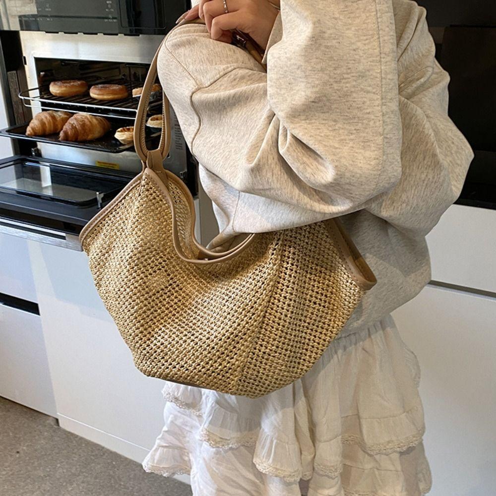 Beach Handbag Bohemian Beach Bag Hollow Out Hollow Shoulder Bag Casual Straw Woven Bag Travel