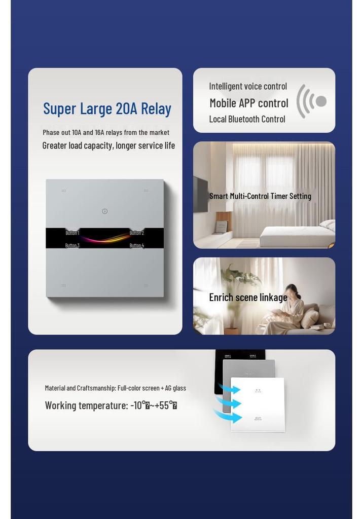 ZXWL Smart Touch Switch with AG Glass, Mesh2.0 Bluetooth, Mijia APP Connectivity