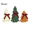 Vintage Country Style Home Accents 3Pcs Wooden Christmas Tree Ornaments with Plaid and Hemp Rope Bow, Rustic Farmhouse Small Figurines Polka Dot Xmas