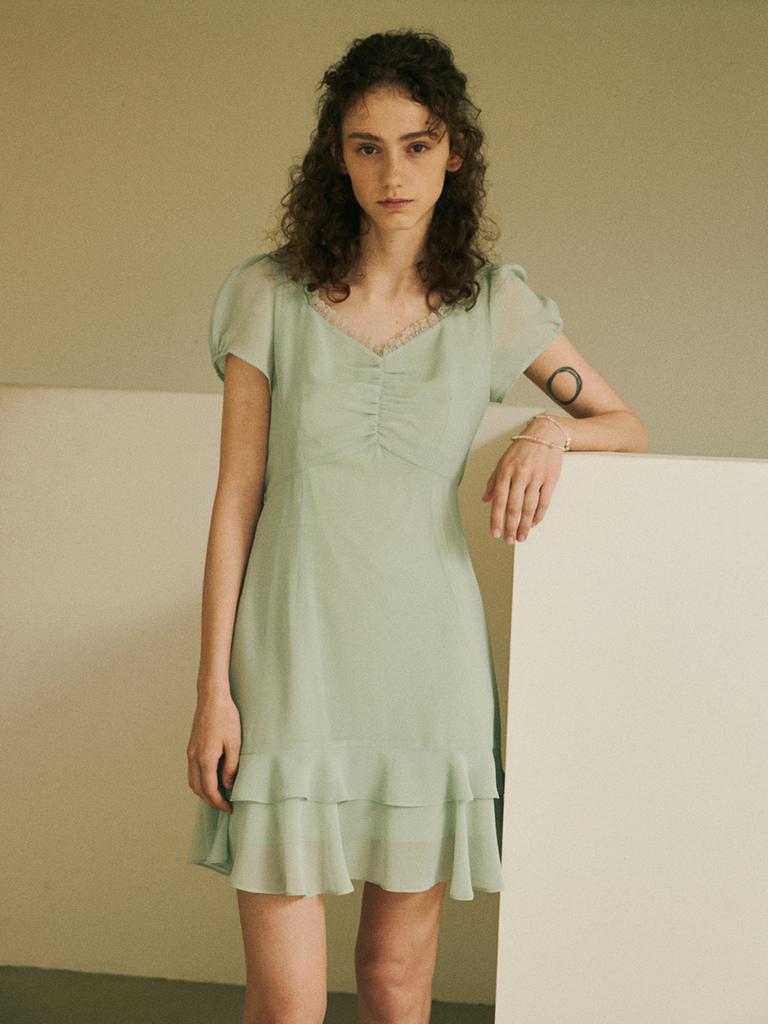 Oal Front Shirring Mini Dress_Olive